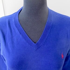 Polo Ralph Lauren Royal Blue V-neck Sweater - Corduroy Elbow Patches